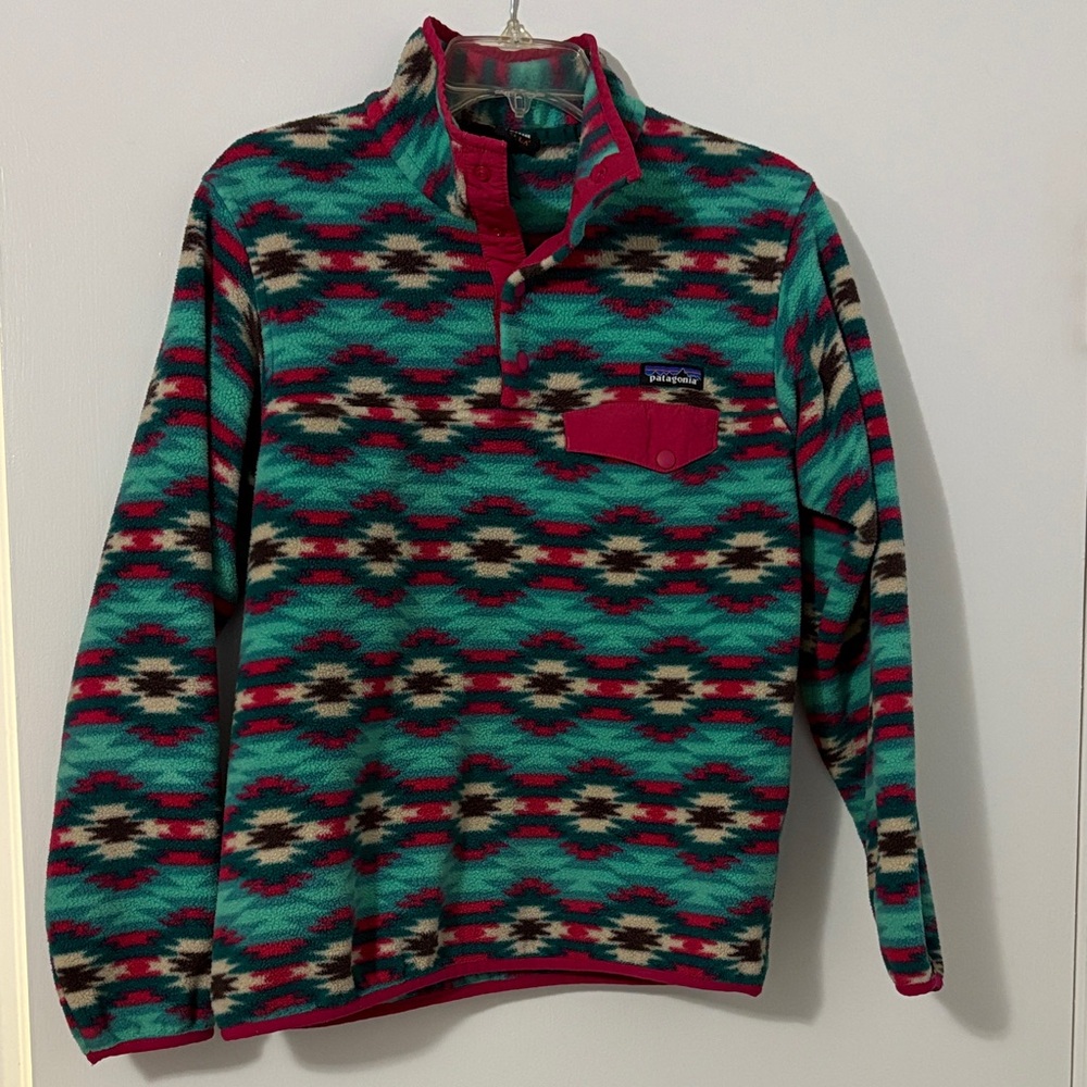 Patagonia Women’s Pink  and Green Patterned Pullover